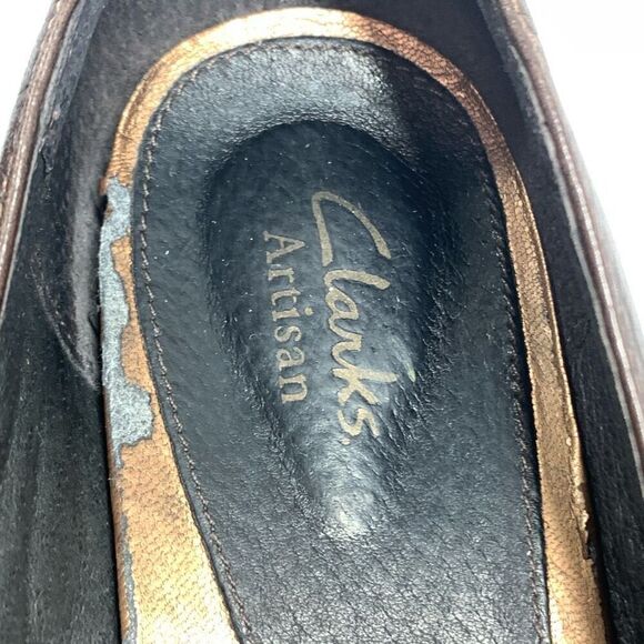 Clark's Artisan Women's Leather Upper Slip On Block Heel Pump Brown Size 9 - Picture 5 of 11